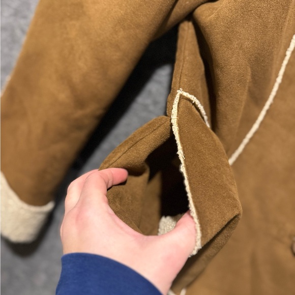 Old Navy Vtg Faux Seude Sherpa Lined Shearling Jacket womens XL brown Y2K button - Picture 4 of 12